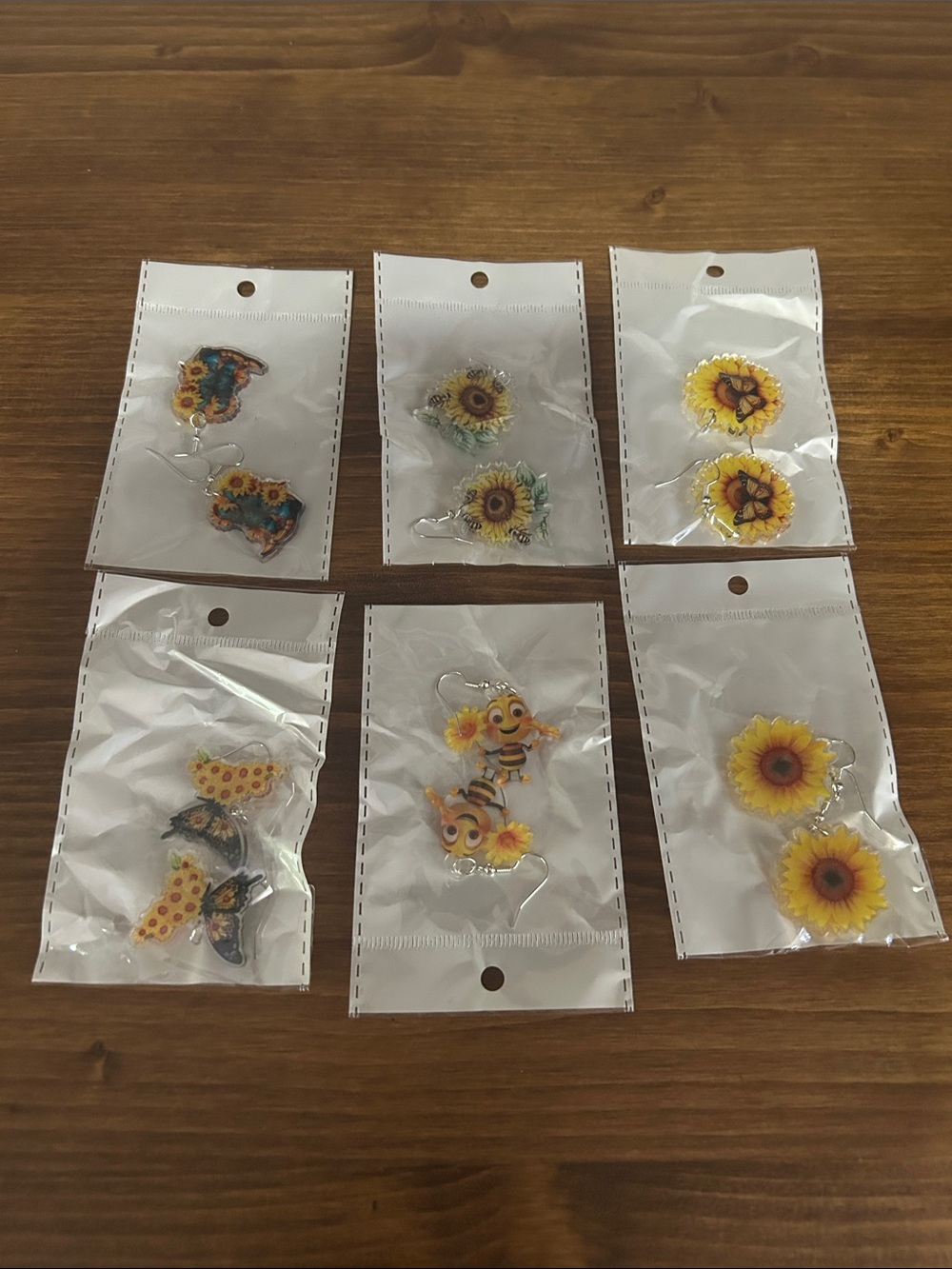 6 pair Sunflower Themed Earrings - Yellow Floral Designs NEW!!